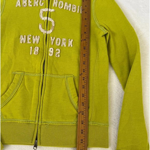 Vintage Abercrombie Size XL Hoodie Sweatshirt Lime Green A&F Preppy Double Zip - Picture 10 of 11